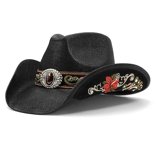 FLUFFY SENSE. Cowboy Hats for Women and Men Straw Western Hat Embroidered Cowboy Hat for Cowboys and Cowgirls - Image 1