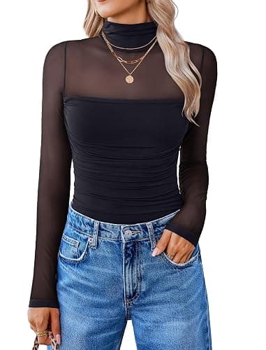 Avidlove Women Long Sleeve Bodysuit Turtle Neck Shapewear Body Suits Mesh One Piece Leotard Shirt Going Out Tops Fall Outfits - Image 1
