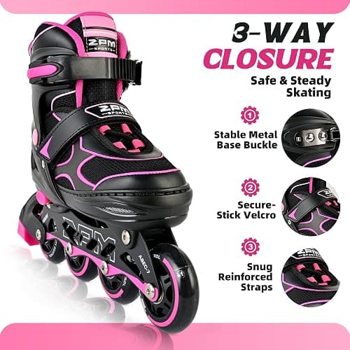 2PM SPORTS Inline Skates for Kids Girls Boys Ages 5-8 8-12 4-6 6-12 with Light Up Wheels, Adjustable Kids Roller Skates Blades for Adults Men Women Beginners Youths thumbnail 3