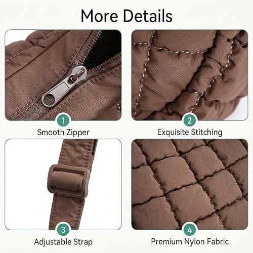 YUWEIUS Puffer Crossbody Hobo Bag for Women Nylon Quilted Purse Lightweight Shoulder Handbag with Adjustable Strap thumbnail 6