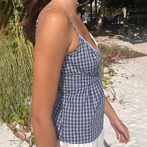 Women Y2K Cami Top Aesthetic Printed Button Down Camisole Fairy Grunge Tie Back Spaghetti Strap Babydoll Tank Top thumbnail 2