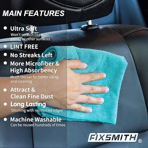FIXSMITH Microfiber Cleaning Cloth - Pack of 8, Size: 12 x 16 in, Multi-Functional Cleaning Towels, Highly Absorbent Cleaning Rags, Lint-Free, Streak-Free Cleaning Cloths for Car Kitchen Home Office. thumbnail 5
