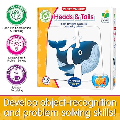 The Learning Journey: My First Match It! - Head and Tails - 15 Self-Correcting Animal Memory Matching Puzzles Games - Educational Activities for Learning - Preschoolers Age 2-5 - Award Winning Toys thumbnail 7