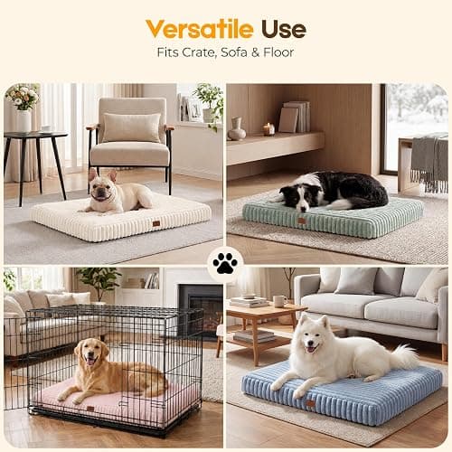 Orthopedic Dog Bed for Extra Large Dog, Waterproof Pet Bed for Crate,Non-Slip Bottom and Egg-Crate Foam with Removable Washable Cover Crate Bed,Cream,41"x27"x4" thumbnail 8