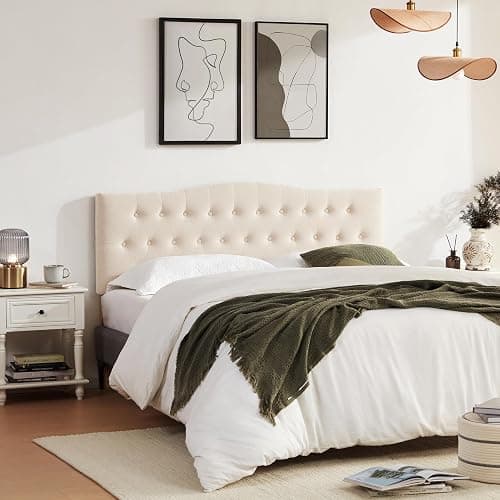 Huatean Home Tufted Upholstered Headboard Queen Size, Sturdy and Durable Solid Wood Bed headboard, Fabric Headboard Adjustable Height from 37” to 51”, Modern Button Diamond Design Head Board, Beige thumbnail 7