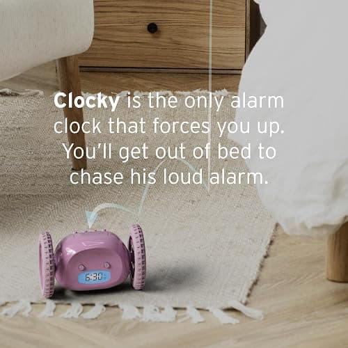 CLOCKY Extra Super Loud Alarm Clock for Heavy Sleepers Adults Kids Teens Bedroom, Move Jump Roll Run Away Easy to Set Smart Digital Alarm Clock Funny Gag Gift (Lavender) thumbnail 3