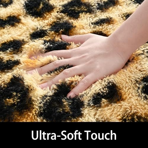 Amearea Fluffy Leopard Rug, Premium Cheetah Print Area Rug, Soft Comfy Faux Fur Animal Print Carpet, Khaki 5x8 Feet thumbnail 5