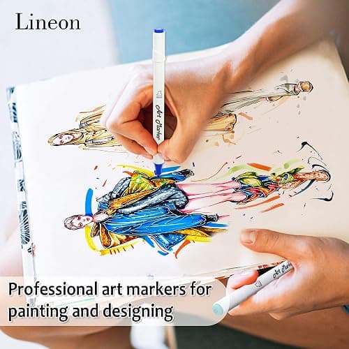 Dual Tip Alcohol Based Art Markers, Lineon 30 Colors Alcohol Marker Pens Perfect for Kids Adult Coloring Books Sketching and Card Making thumbnail 5
