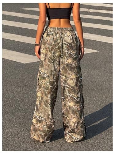 SOLY HUX Women's Camo Cargo Pants Drawstring Elastic Waist Wide Leg Baggy Sweatpants Streetwear thumbnail 2