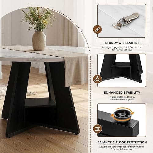 47.3 Inch Round Dining Table Set for 4, Round Kitchen Table with Chairs, Space Saving Dining Room Table set with Storage Shelf for Apartment Kitchen Dining Room, Faux Marble Table+4 Black Chairs thumbnail 4