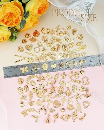 YETOOME 100 Pcs Wholesale Bulk Lots Jewelry Making Charms, Mixed Golden KC Gold Alloy Charms Pendants for Necklace Bracelet Jewelry Making and Crafting supplies thumbnail 2