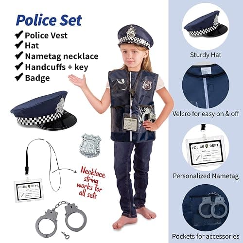 Born Toys 3-in-1 Toddler Dress Up Clothes for Boys & Girls Ages 3-7, Police, Firefighter and Doctor Pretend Play Set with Toy Accessories, Washable Costumes for Kids Career Day Outfit, Gift Ready Set thumbnail 4