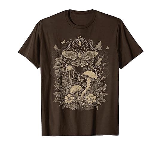 Cute Fairycore Floral Moth Aesthetic Girls Women Graphic T-Shirt - Youth - Brown - Large - Image 1