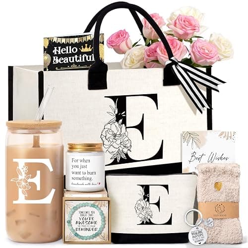 Lepiche Birthday Gifts for Women, Monogrammed Initial Gift for Teacher Wife Mom, Tote Bag - Image 1