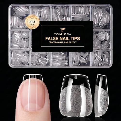 TOMICCA Extra Short Coffin Nail Tips 510PCS, 15 Sizes Ultra Matte Nail Tips for Acrylic Fake Nails, Short Coffin Nails for DIY Salon, Clear Gel Nail Extension Tips for Beginners & Nail Techs - Image 1