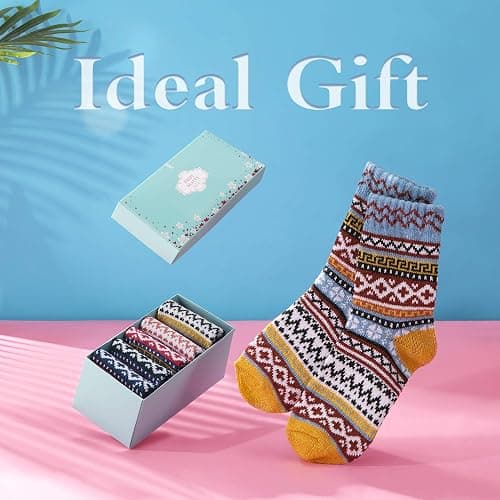 ICEIVY Socks Women, Soft Knit Wool Winter Thick Warm Cabin Fuzzy Crew Women Socks 5 Pack thumbnail 3