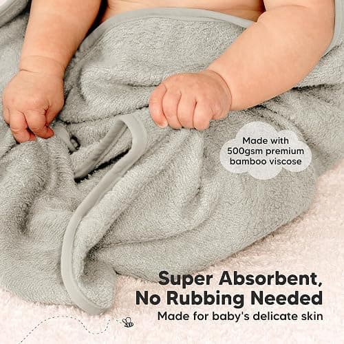 KeaBabies 2-Pack Hooded Baby Towels for Newborn - 30x30 Soft & Absorbent Viscose from Bamboo Baby Bath Towels with Hood for Infant, Toddler,Kids,Boys Girls,Newborn Bath Essentials (Graphite, Petite) thumbnail 4