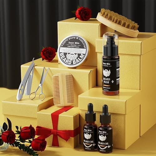 Isner Mile Beard Grooming Kit for Men Care: Trimming Sets with Beard Wash - Oil - Balm - Brush - Comb & Straight Razor, Birthday Christmas Gifts Mens Stocking Stuffers for Him Boyfriend Dad Husband thumbnail 8