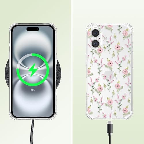 ZTOFERA for iPhone 16 Plus Phone Case Clear, Cute Flower Pattern for Women Girls Phone Cover 4 Corners Thickened Slim TPU Bumper Anti-Drop Protective Case for iPhone 16 Plus, Pink Flower thumbnail 6
