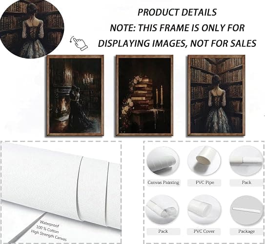 3pcs Vintage Library Canvas Wall Art Gothic Dark Academia Aesthetic Posters Prints Paintings Victorian Antique Book Wall Decor Pictures for Living Room Bedroom Reading Room Home Decorate Unframed - posters - 16L" x 12W" thumbnail 8