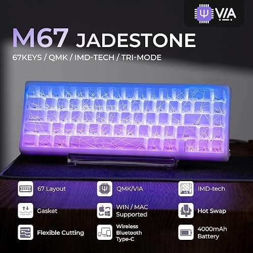 x XVX M67 Wireless 60% Percent Keyboard, QMK/VIA Topographic Gaming Keyboard, Tri-Mode Thocky Creamy Mechanical Key board, Hot Swappable Gasket Mount RGB IMD Tech for Win/Mac, Spider Web Theme, White thumbnail 2