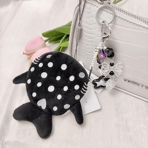 Cute Keychain Whale Shark Coin Purse Keychain,Kawaii Plush Change Purse with Zipper Aesthetic Key Chain Handmade Bag Charms (Black) thumbnail 4