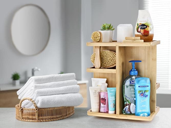 Sorbus 360° Makeup Organizer - Bamboo Wood Make Up Storage Carousel for Cosmetics, Skin Care Rotating Makeup Organizer for Vanity, Bathroom Storage thumbnail 4