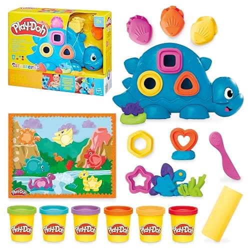 Play-Doh Shapes & Colors Dino Starter Set, Tactile Sensory Play Dinosaur Toys for Kids 2+, 11 Accessories - Image 1