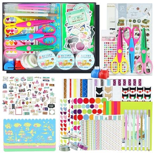 SICOHOME Scrapbook Supplies Kit - Bullet Junk Journaling Scrapbooking Set with Stationery Paper Stickers Tapes Scissors Markers - Birthday Gift for Starter - Image 1
