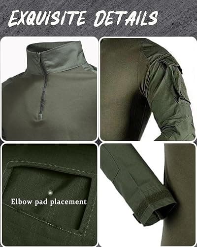 Men's Tactical Combat Shirt, Lightweight Long Sleeve Military BDU Shirts Paintball Airsoft Top with Zipper thumbnail 5