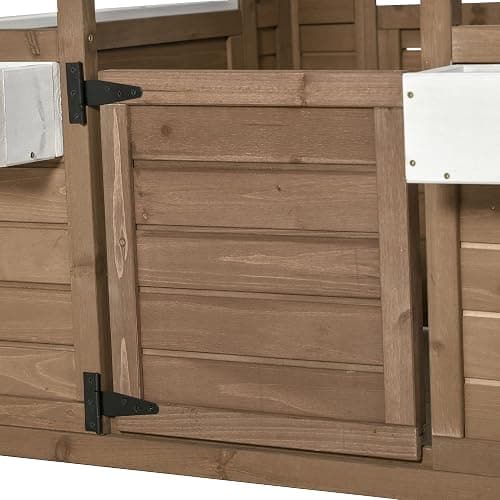 Outsunny Kids Outdoor Playhouse, Wooden Cottage with Door & Windows, Brown | Flower pot holder and boxes, garden games cottage for ages 3-8 thumbnail 7