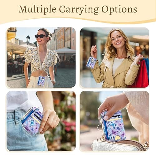 Kelvoris Credit Card Holder Slim Wallet Women, Butterfly Small RFID Blocking Wallets Woman Keychain with Zipper Coin Pocket, Front Pocket Thin Travel Ladies Card Case with ID Window thumbnail 2