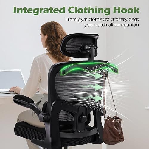 AreShark Office Chair Ergonomic Desk Chairs with Adjustable Lumbar Support& Headrest Hanger, High Back Breathable Mesh Chair with Wheels, Rolling Swivel Comfy Task Computer Chair for Home Work Gaming thumbnail 9