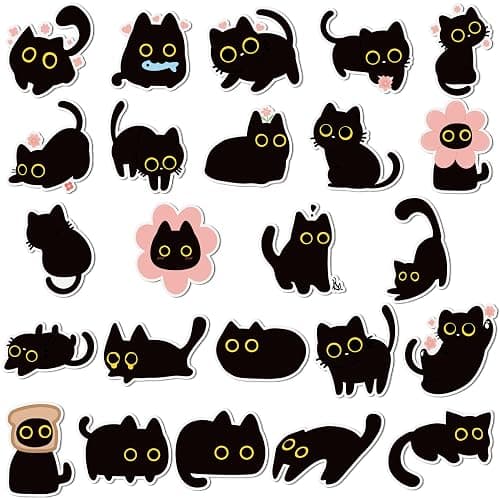 MALLMALL6 24Pcs Cute Black Cat Fridge Magnets, Novelty Gift for Cat Lover, Spring Refrigerator Magnetic Sticker Decor Accessories with Flower Bread Fish for Home Kitchen Office Locker Mailbox Door - Image 1