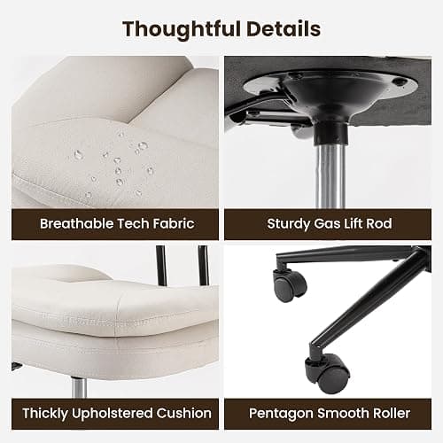 COSIEST Cross Legged Office Chair with Wheels, Ergonomic Kneeling Chair for Adults, Criss Cross Chair with Wide Seat, 360° Swivel Meditation Yoga Desk Chair, Adjustable Height, White thumbnail 7