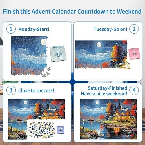 1000 Piece Puzzle for Adults, Advent Puzzle Maple Cabin 1000 Pieces Puzzles for Adults Teens Kids, Forest Cabin 1000 Pieces Jigsaw Puzzles 6 Days Holiday Puzzles Countdown to Weekend Gift thumbnail 4