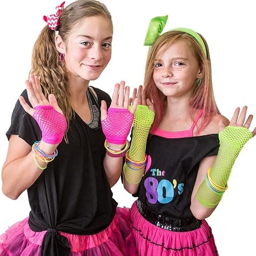 SATINIOR 12 Pairs 80s 90s Fishnet Mesh Glove for Women Neon Fingerless Long Short Gloves for Halloween Party Cosplay Costume thumbnail 7