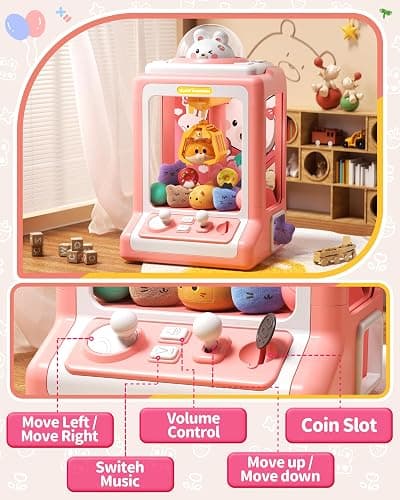 Rabbit Claw Machine for Kids, Mini Vending Machine with Game Coins & Music, Prize Dispenser Toys for Girls and Boys, Electronic Claw Game Machine for Party Birthdays, Includes 30 Mini Toys thumbnail 5