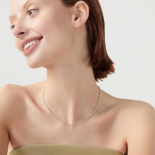 Miabella Italian 925 Sterling Silver Oval Bead Ball Chain Necklace Made in Italy thumbnail 4