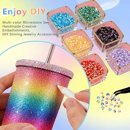 Yenamo 40 Colors Jelly Rhinestones for Bedazzling, 3mm 40000Pcs Multicolor Resin Flatback Gems for Diamond Art, Bedazzler Kit with 3Pcs 10ml B7000 Jewelry Glue for Crafting Book Shoes Nail Art thumbnail 3