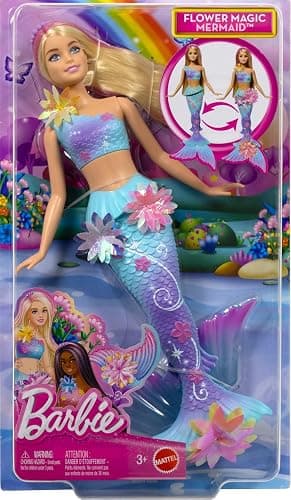 Barbie Mermaid Toy Dolls with Surprise Magic Blooming Flowers Feature, Ombre Tails, Pearl Headband Accessory & Long Blonde Hair with Pink Highlights thumbnail 6