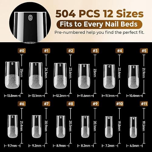 UNA GELLA Square Straight Nail Tips Medium 504PCS Pre-Etched French Style | 12 Sizes Full Cover Flexible Soft Gel, Suitable for Women Salon Use & Home DIY Press On Nail Extensions thumbnail 8