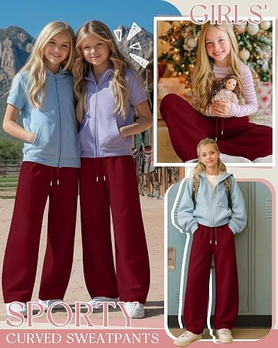LessonZoo Girls Sweatpants 5-16y Baggy Barrel Pants Teen Wide Leg Open Bottom Casual Drawstring Soft Sweat Pants with Pockets thumbnail 2