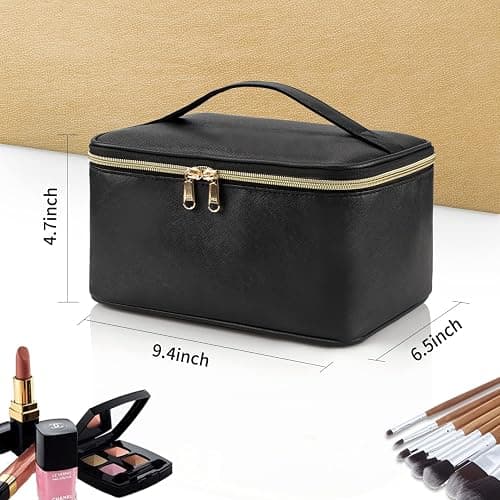 OCHEAL Makeup Bag, Portable Cosmetic Bag, Large Capacity Travel Makeup Case Organizer, Black For Women Toiletry Bag for Girls Traveling With Handle and Divider - 001_Black thumbnail 5