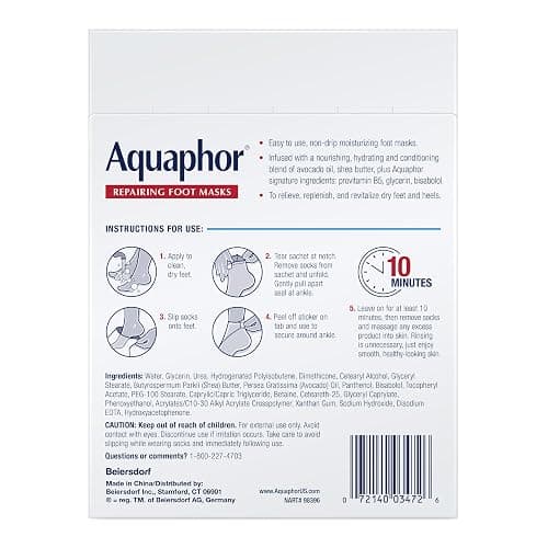 Aquaphor Advanced Therapy Repairing Foot Masks, 6 Masks x 0.7 FL OZ | Moisturizing Socks for Dry Feet, Hydrating Foot Care Treatment with Avocado Oil and Shea Butter, Paraben and Fragrance Free thumbnail 12