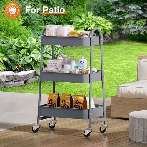 3-Tier Metal Rolling Cart thumbnail 2