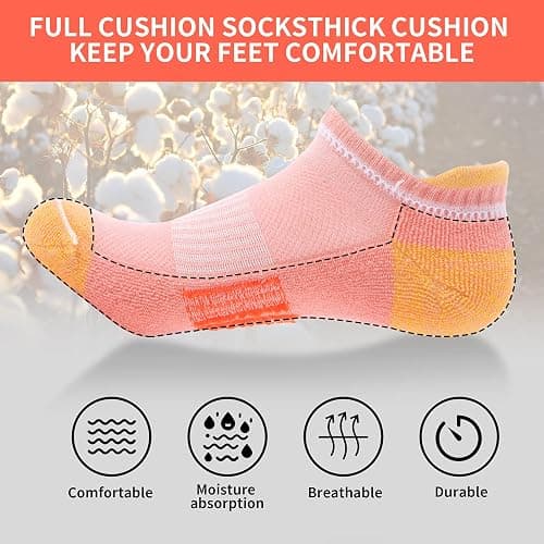 BUDERMMY Trainer Socks Womens 6 Pairs Cushioned Sports Socks for Women Cotton Breathable Cushion Running Socks Ladies Casual Nonslip Ankle Athletic Socks thumbnail 5