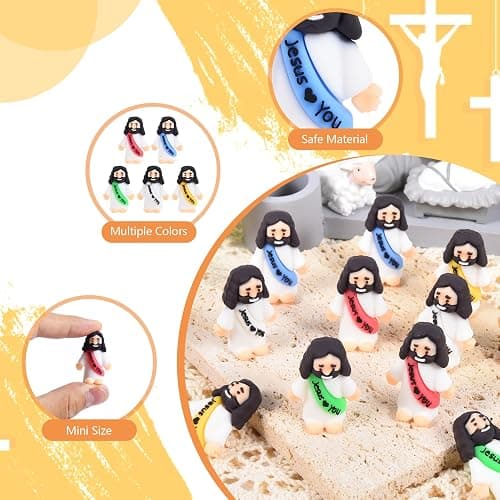 nedeqi 100 PCS Little Jesus Figures, Mini Jesus Figurines in Bulk, Tiny Pocket Rubber Jesus Love You Figure for Religious Party Favors, Sunday School, Baptism Gift, Easter Egg Stuffers (100) thumbnail 4