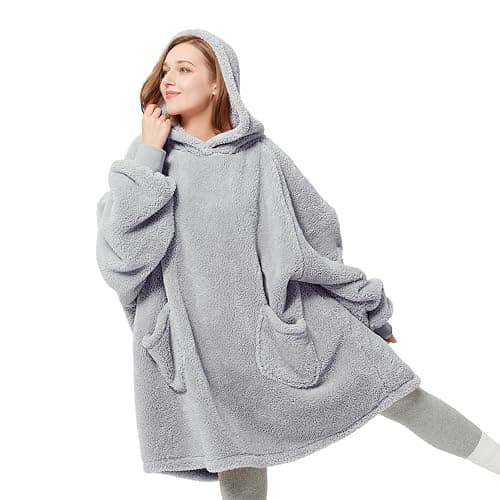 Bedsure Wearable Blanket Hoodies, Christmas Gifts for Women, Wife, Girlfriend, Warm Cozy Birthday Gifts for Her, Wife, Soft Fluffy Sweatshirt, Oversized Hooded Blankets With Sleeves, Grey - Image 1