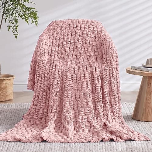 Wellfeel Knitted Weighted Blanket for Adult, No Beads Heavy Blanket 48” x 72'' 12lbs, Breathable Chunky Knit Blanket, Cooling Weighted Blanket for Hot Sleepers, Christmas Home Decor (HoneyPink) thumbnail 9